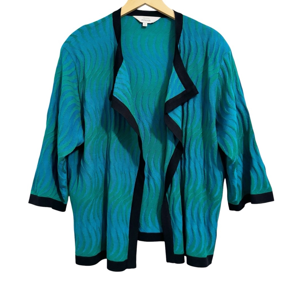 MISOOK Knit Green Blue Open Front Topper Jacket Small